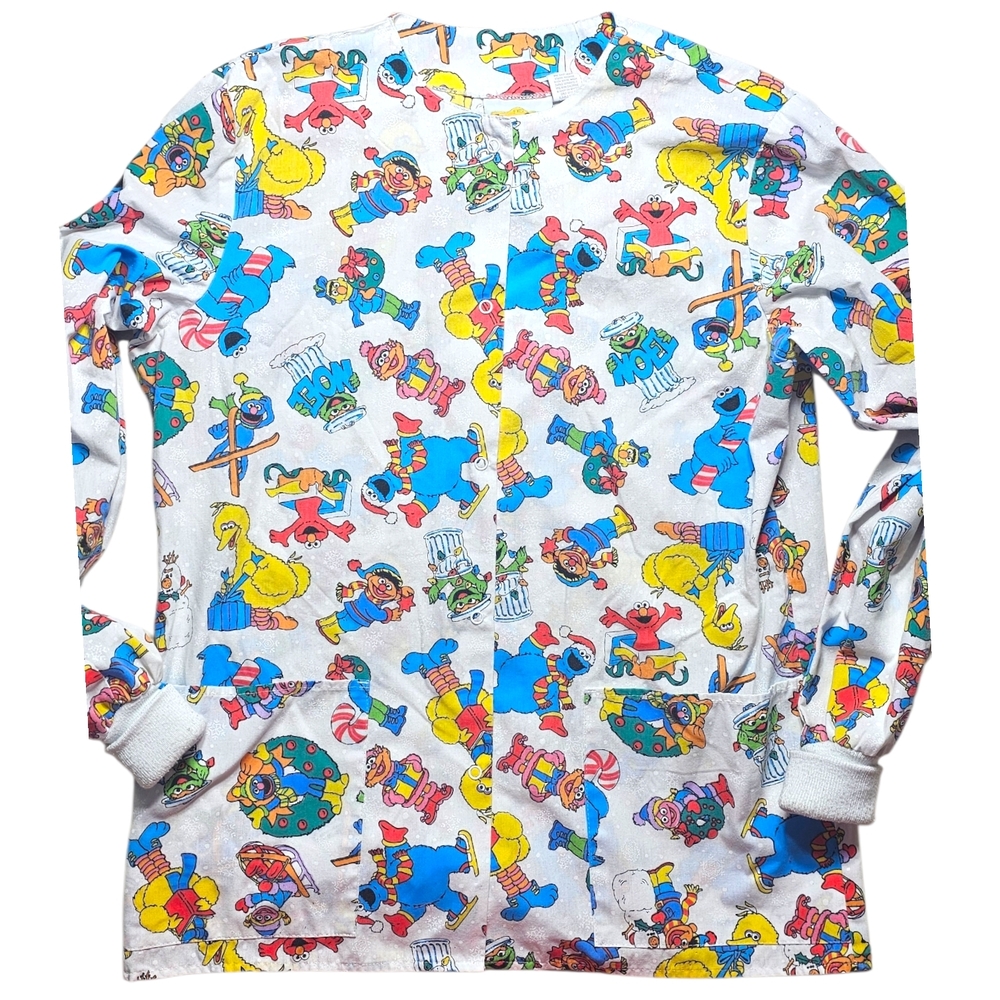 Vintage Winter Sesame Street Scrub Long Sleeve Nurse Christmas Y2K 80s UNIFORM S